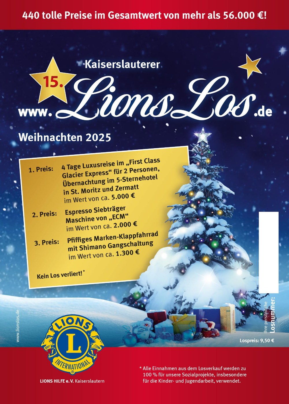 Titelseite des Kaiserslauterer LionsLos: 440 Preise im Gesamtwert von mehr als 56.000 Euro, Lospreis 9,50 Euro